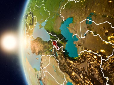Günbatımı Ermenistan uzaydan yukarıda