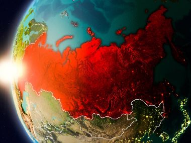 Uzaydan gelen Rusya yukarıda günbatımı