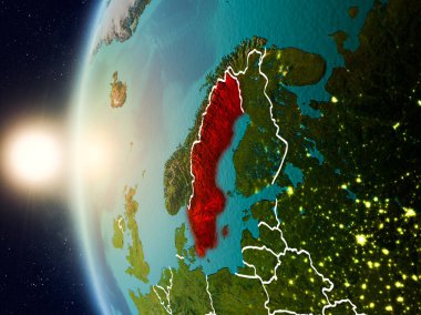 Uzaydan gelen İsveç yukarıda günbatımı