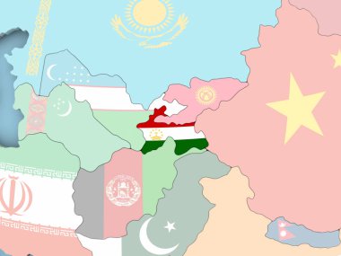 Dünya üzerinde bayrak ile Tacikistan Haritası