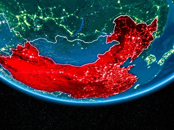 China on planet Earth from space at night