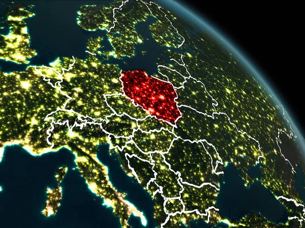 Polska na czerwono w nocy — Zdjęcie stockowe