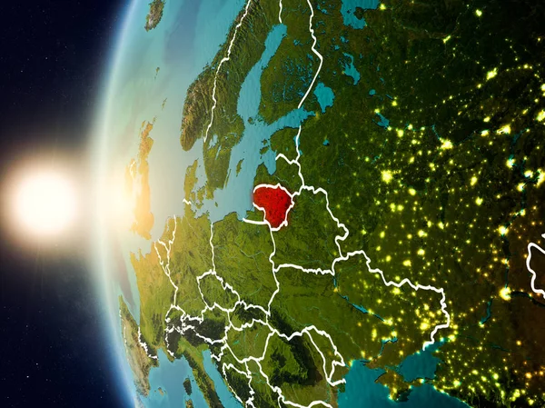 Puesta de sol sobre Lituania desde el espacio — Foto de Stock
