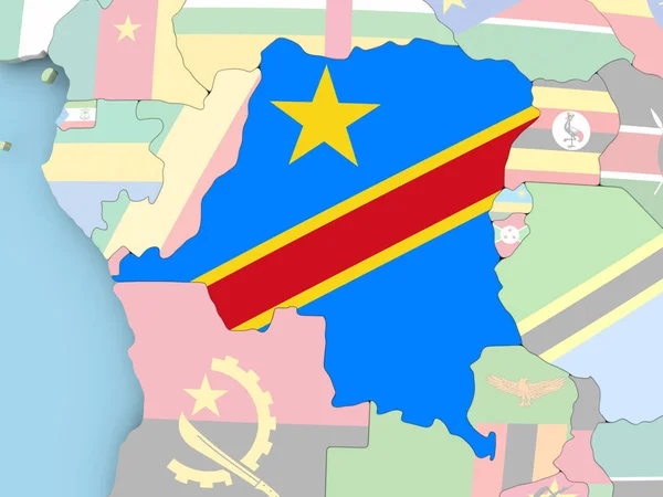 Mapa da República Democrática do Congo com bandeira no globo — Fotografia de Stock