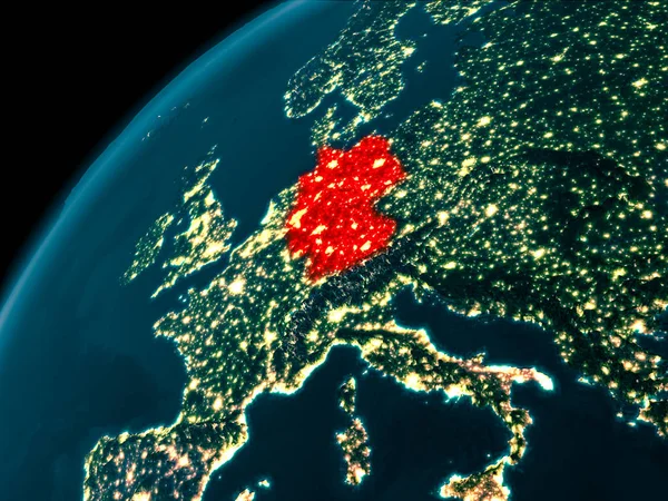 Duitsland in de nacht op aarde — Stockfoto
