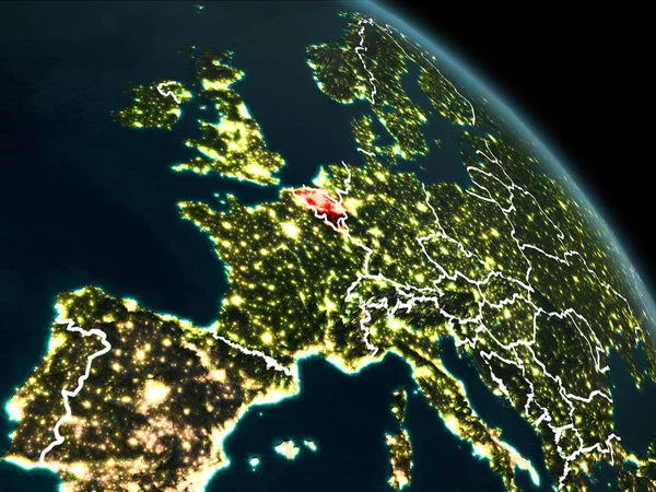 Belgie v červené barvě v noci — Stock fotografie