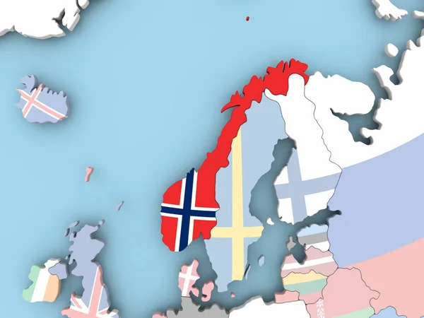 Mapa da Noruega com bandeira no globo — Fotografia de Stock
