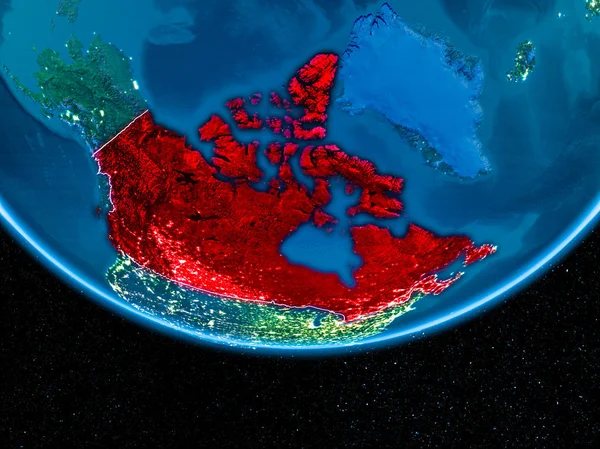 Kanada na planecie ziemi z przestrzeni kosmicznej w nocy — Zdjęcie stockowe