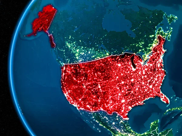 USA na ziemi w nocy — Zdjęcie stockowe