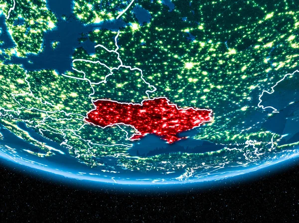 Ukraine on planet Earth from space at night