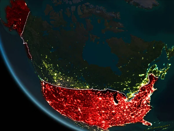 Widok satelitarny USA w nocy — Zdjęcie stockowe