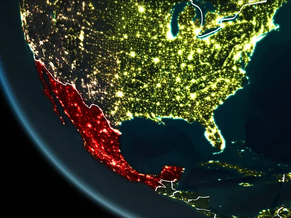 墨西哥的卫星看法在晚上 — 图库照片