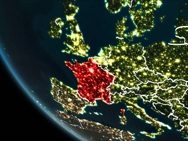 Satelitní pohled z Francie v noci — Stock fotografie