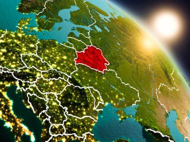 Beyaz Rusya gündoğumu sırasında uzaydan