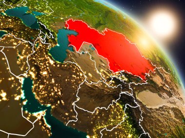 Kazakistan gündoğumu sırasında uzaydan