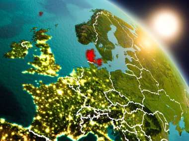 Danimarka gündoğumu sırasında uzaydan