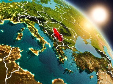 Sırbistan gündoğumu sırasında uzaydan