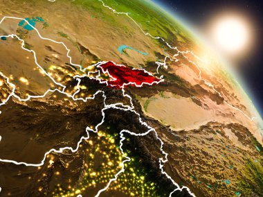 Kırgızistan gündoğumu sırasında uzaydan