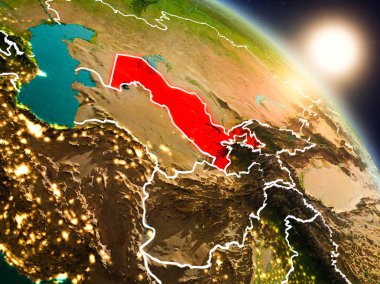 Özbekistan gündoğumu sırasında uzaydan