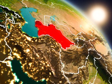 Türkmenistan gündoğumu sırasında uzaydan