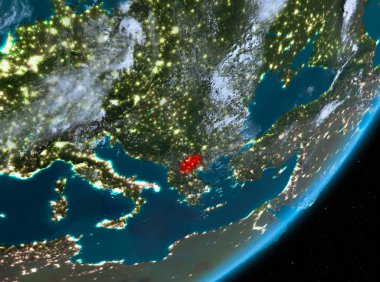 Gece Makedonya'nın yörünge görünümü