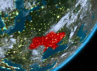 Ukrayna'nın yörünge görünümü geceleri