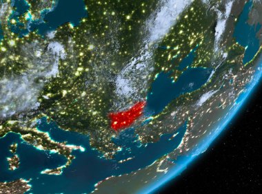 Bulgaristan yörünge görünümü geceleri