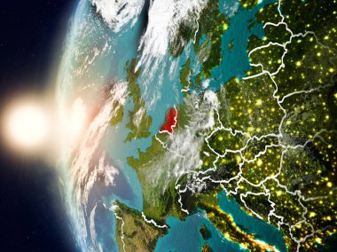 Yeryüzünde günbatımı sırasında Hollanda