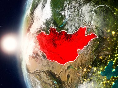 Yeryüzünde günbatımı sırasında Moğolistan