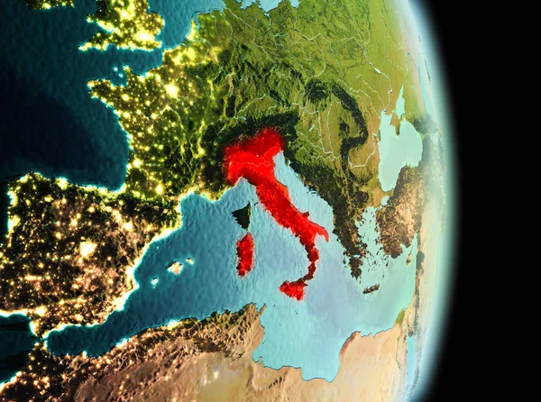 Italia al mattino dall'orbita — Foto Stock