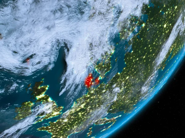 Vue en orbite du Danemark la nuit — Photo
