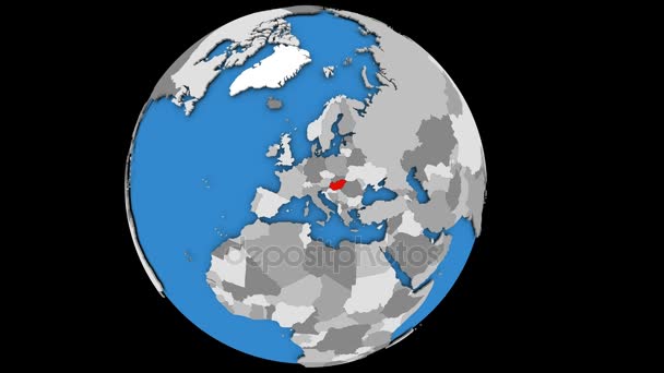 Zooming para a Hungria no globo — Vídeo de Stock