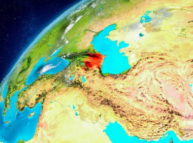 Azerbaycan'ın uzay görünümünde kırmızı