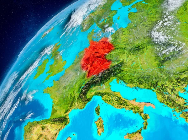Vista espacial da Alemanha em vermelho — Fotografia de Stock