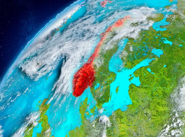 Zobrazení prostoru Norska v červené barvě — Stock fotografie