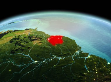 Suriname on planet Earth in space clipart