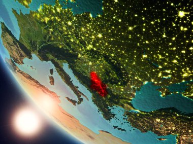 Yeryüzünde günbatımı sırasında Sırbistan