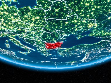 Planet Earth gece uzaydan Bulgaristan