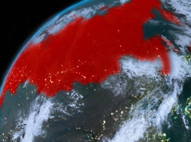 Planet Earth gece uzayda Rusya