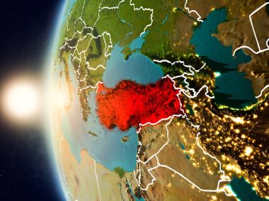 Günbatımı uzaydan Türkiye yukarıda