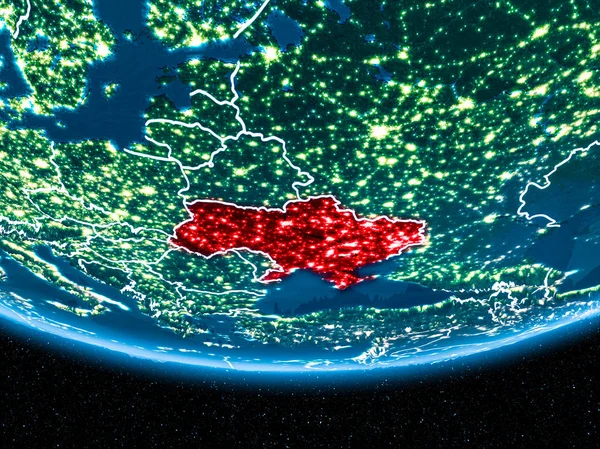 Planet Earth gece uzaydan Ukrayna — Stok fotoğraf