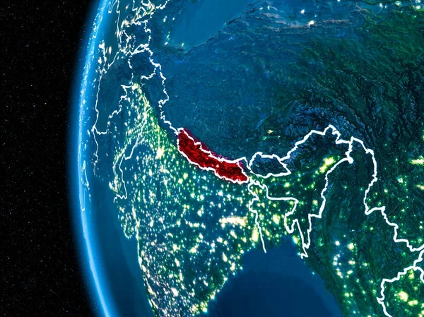 Nepal on Earth at night