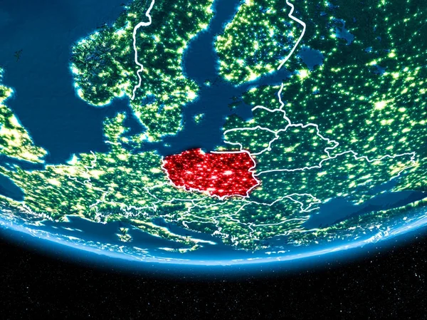 Poland on planet Earth from space at night