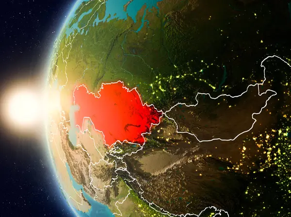 Puesta de sol sobre Kazajstán desde el espacio —  Fotos de Stock
