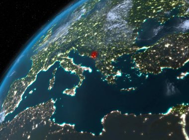 Planet Earth gece uzayda Karadağ