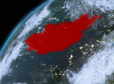 Planet Earth gece uzayda Moğolistan
