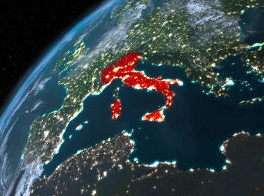 Planet Earth gece uzayda İtalya