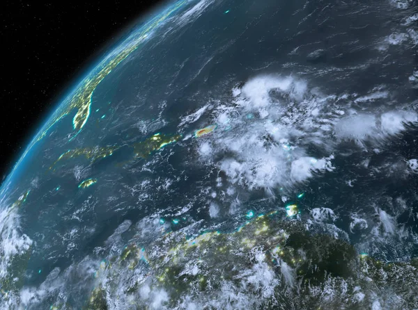 Puerto Rico på planeten jorden i rymden på natten — Stockfoto