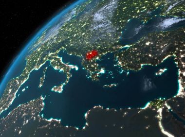 Planet Earth gece uzayda Makedonya