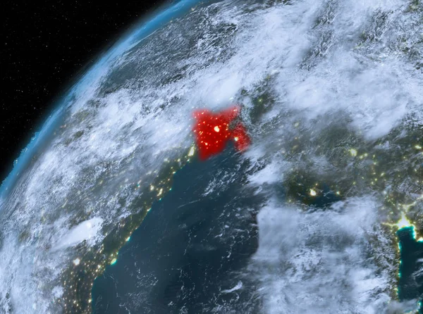 Bangladesh op de planeet aarde in de ruimte bij nacht — Stockfoto